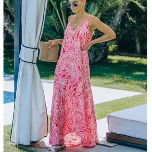 NEW Vici Marin Palm Print Maxi Dress Red
